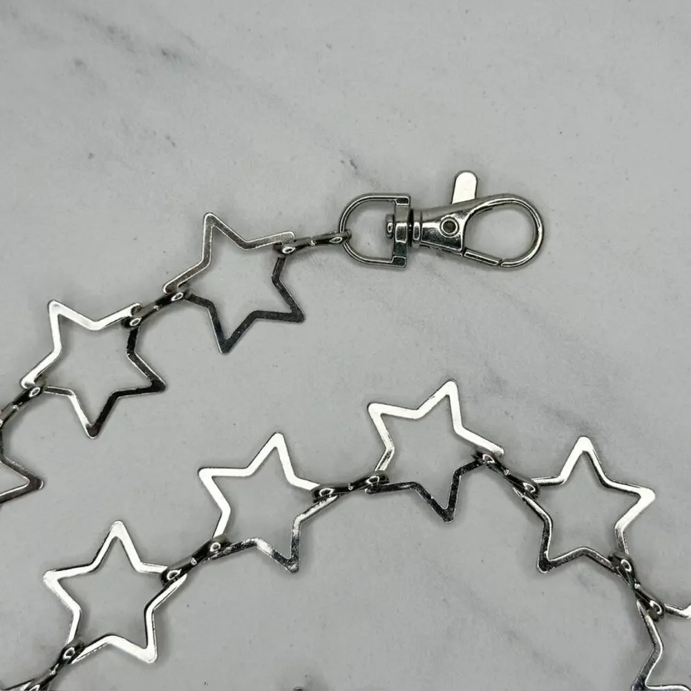 Open Star Silver Tone Metal Chain Link Belt Y2K Festival One Size (OS) ✨